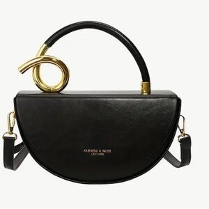 Black Leather Handbag with Gold Accent
